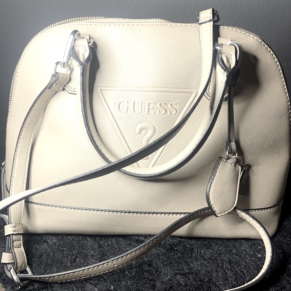 Guess Taupe Shell Satchel Crossbody Bag